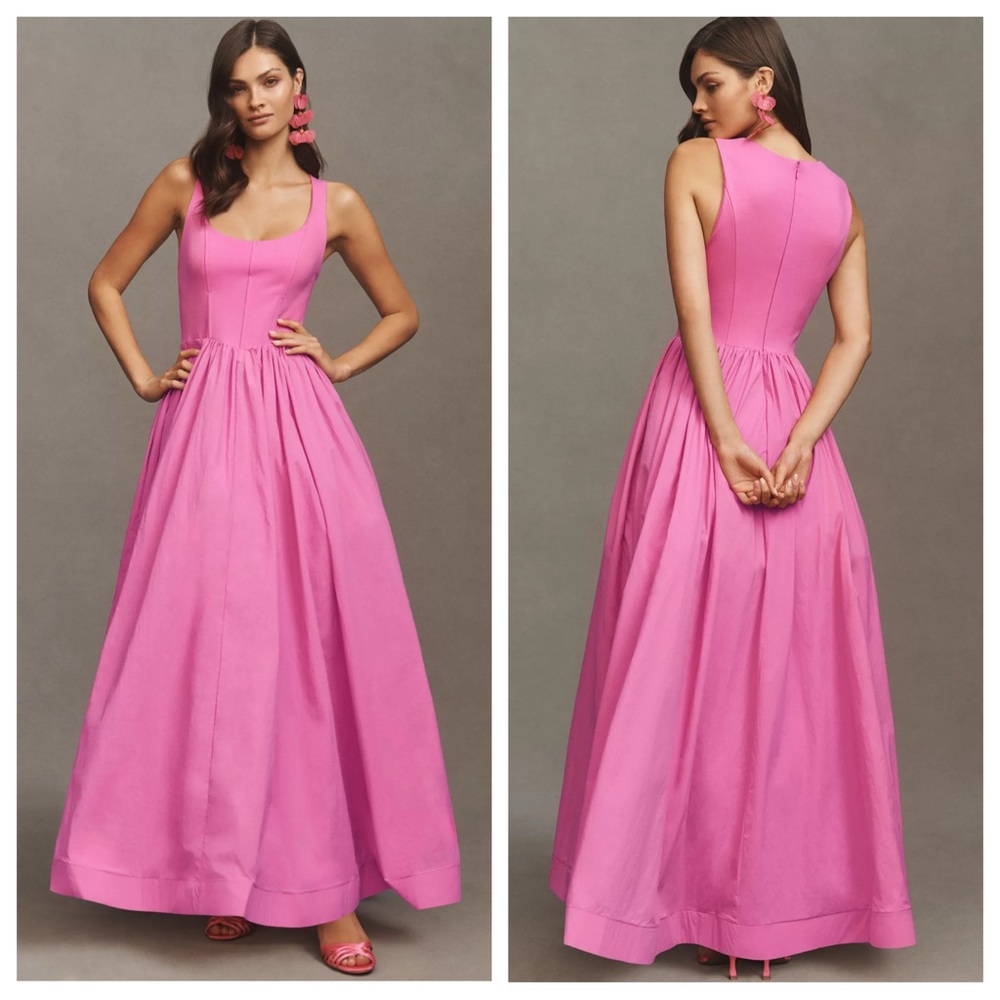Anthropologie BHLDN Jemma Scoop-Neck Fit & Flare Maxi Dress in Tulip Pink | M